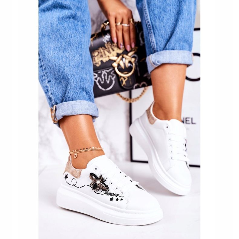 Women's Sport Shoes Sneakers With Fly White Golden Amour 2 Women's Sport Shoes Sneakers With Fly White Golden Amour 2