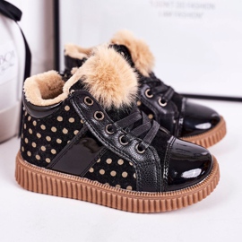 Linshi Children's Warm Boots Sneakers In Polka Dots Black Anastasia 1