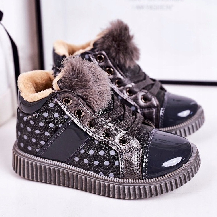 PL1 Children's Warm Boots Sneakers In Polka Dots Gray Anastasia grey 1