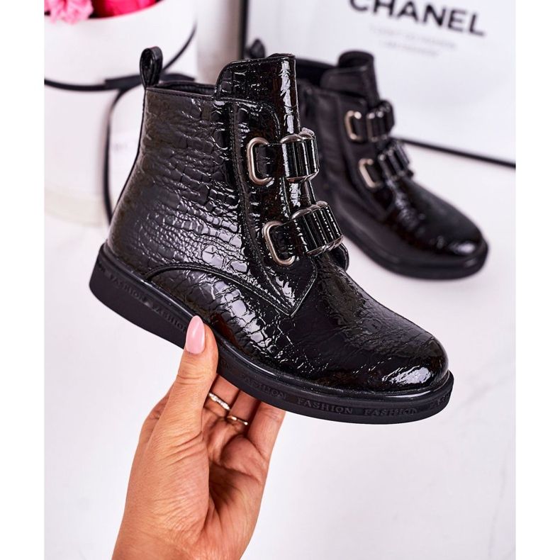 PL1 Children's Warm Boots Lacquered Black Animal Pattern Maya 2