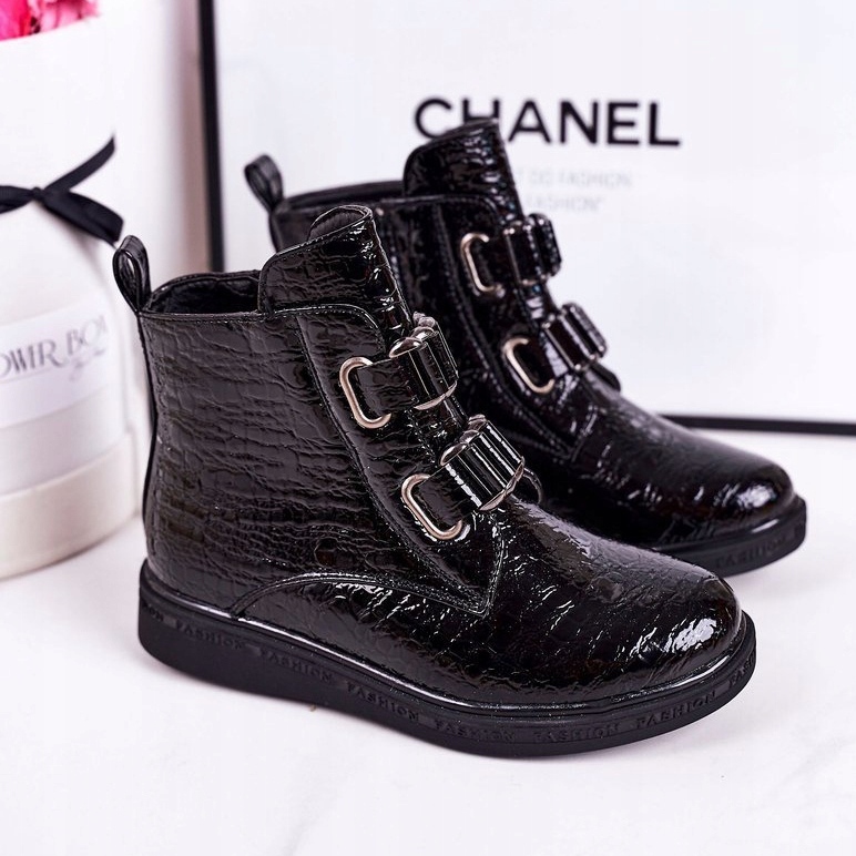 PL1 Children's Warm Boots Lacquered Black Animal Pattern Maya 1