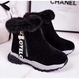 Linshi Children's Warm Snow Boots With Fur Black Love-Love 1