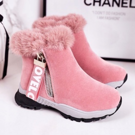 Linshi Children's Warm Snow Boots With Fur Pink Love-Love 1