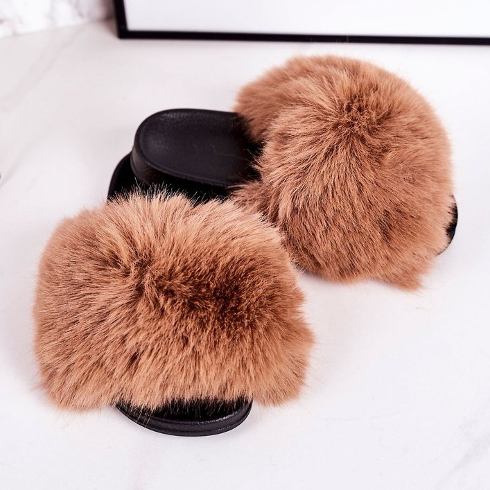 Children's Slippers With Fur Light Brown Fashionista 1