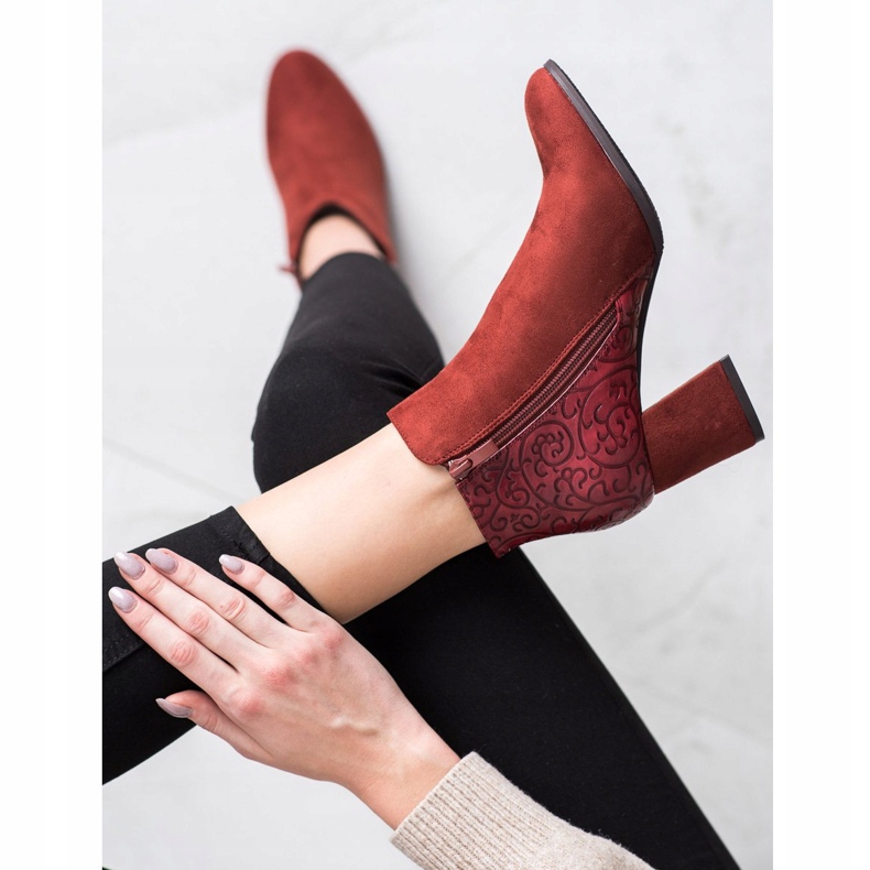 M.Daszyński Burgundy boots with a pattern brown red 2