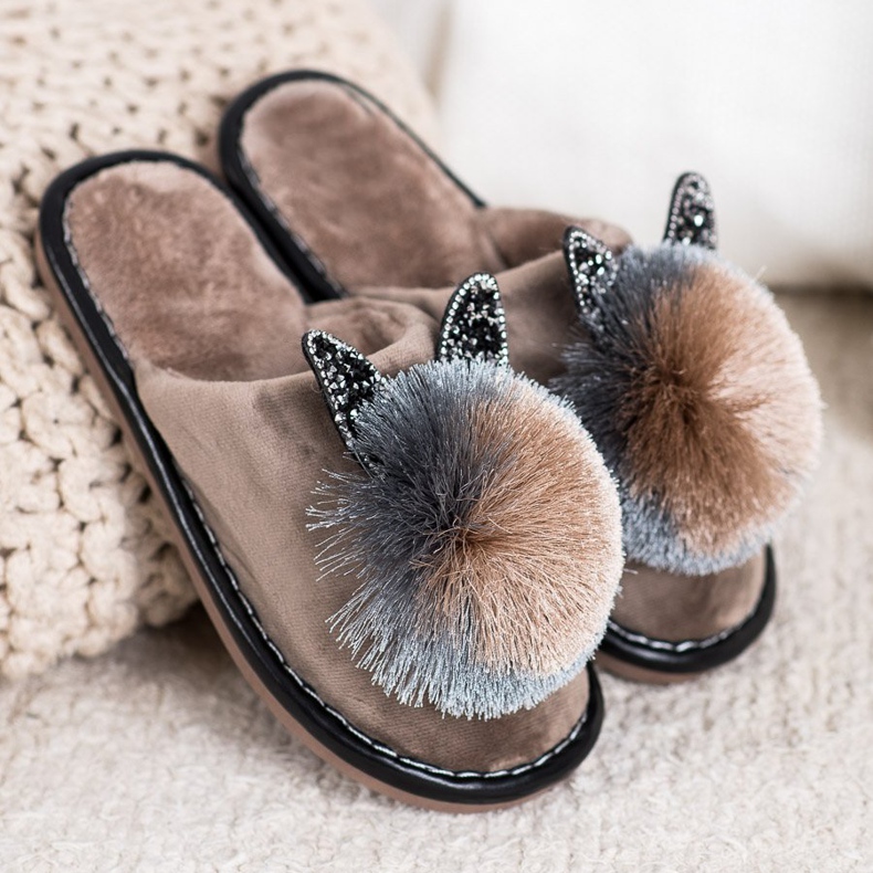 Bona Stylish Slippers With Pompom beige 1