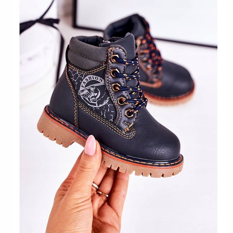 PL1 Children's Warm Boots Trappers On A Rubber Sole Navy Blue Bobby orange 2