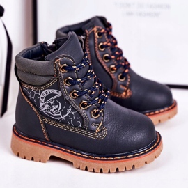 PL1 Children's Warm Boots Trappers On A Rubber Sole Navy Blue Bobby orange 1