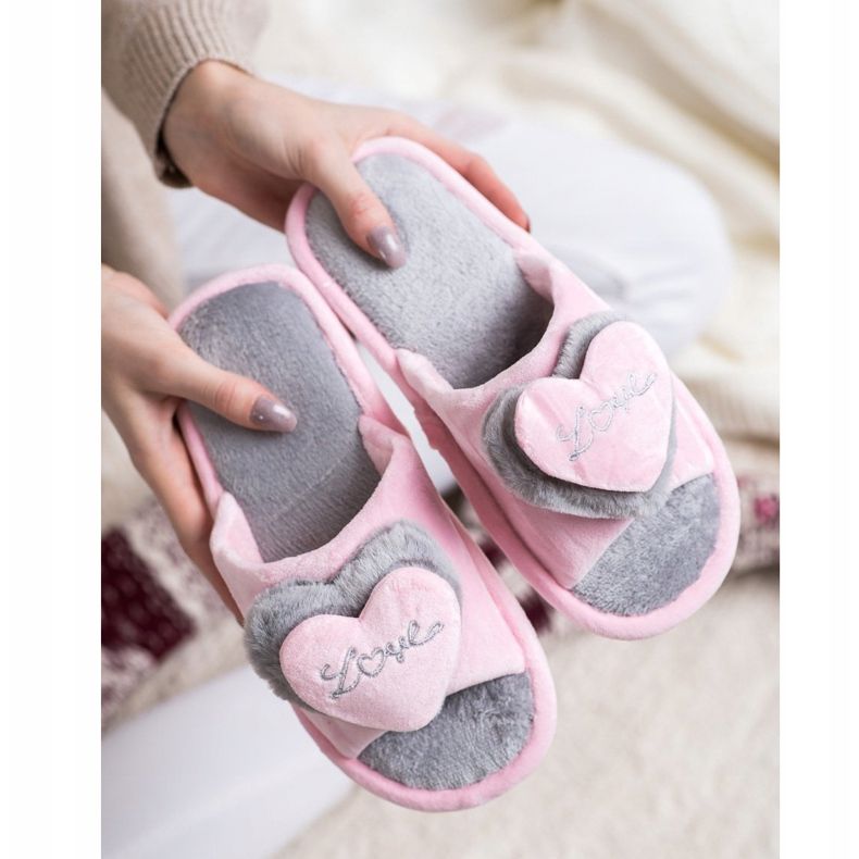 Bona Warm Slippers With A Heart pink grey 2