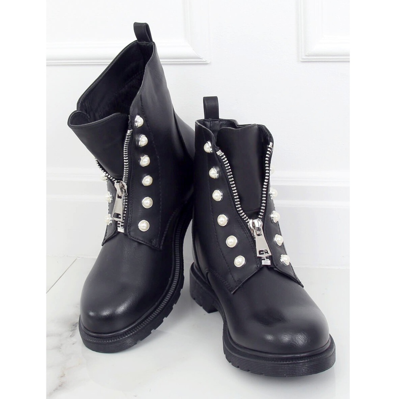 Black military boots with pearls 8296 Black 1