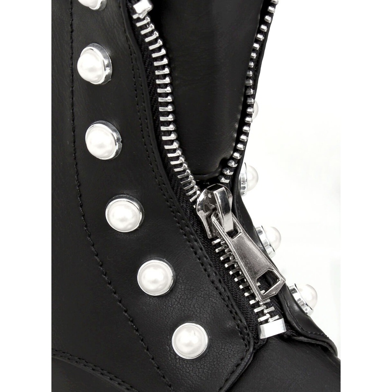 Black military boots with pearls 8296 Black 2