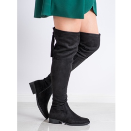 Forever Folie Comfortable thigh-high boots with fringes black 2