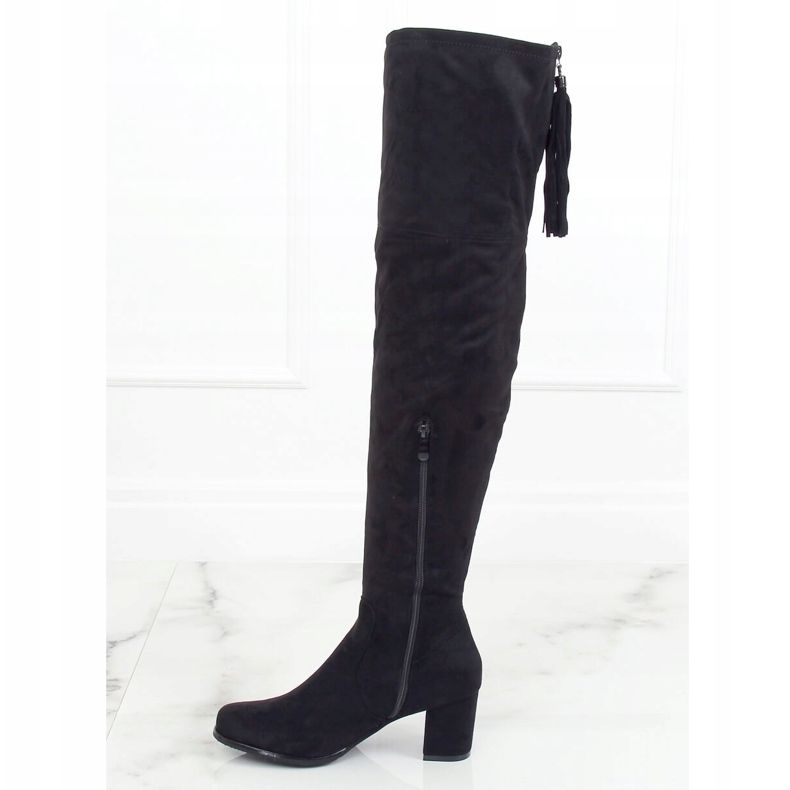 Over-the-knee boots with low heels black LH49-1 Black 1