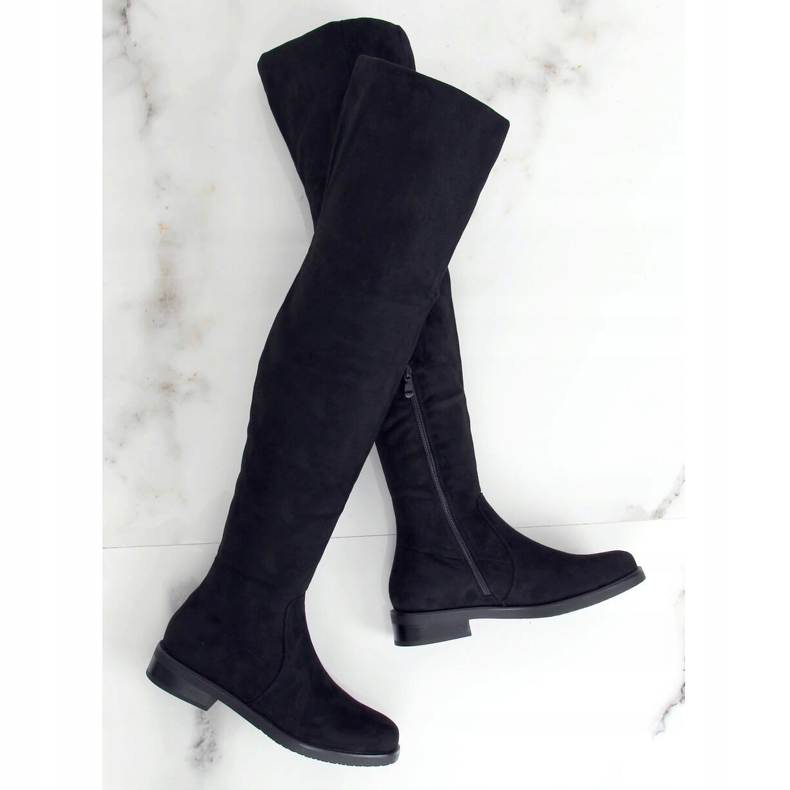 Over-the-knee boots with flat heels black K-99120-1 Black Fabric 1