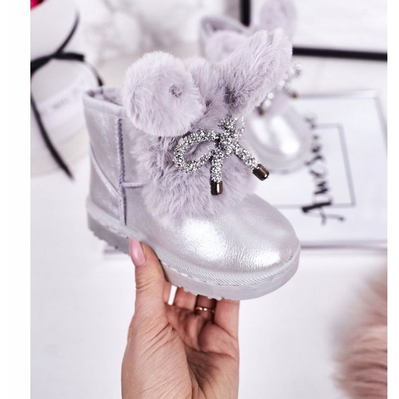Children's Snow Boots With Fur With Ears Silver Bunny 1