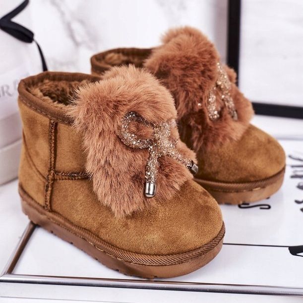 Children's Warm Snow Boots with Fur Suede Caramel Amelia brown 1