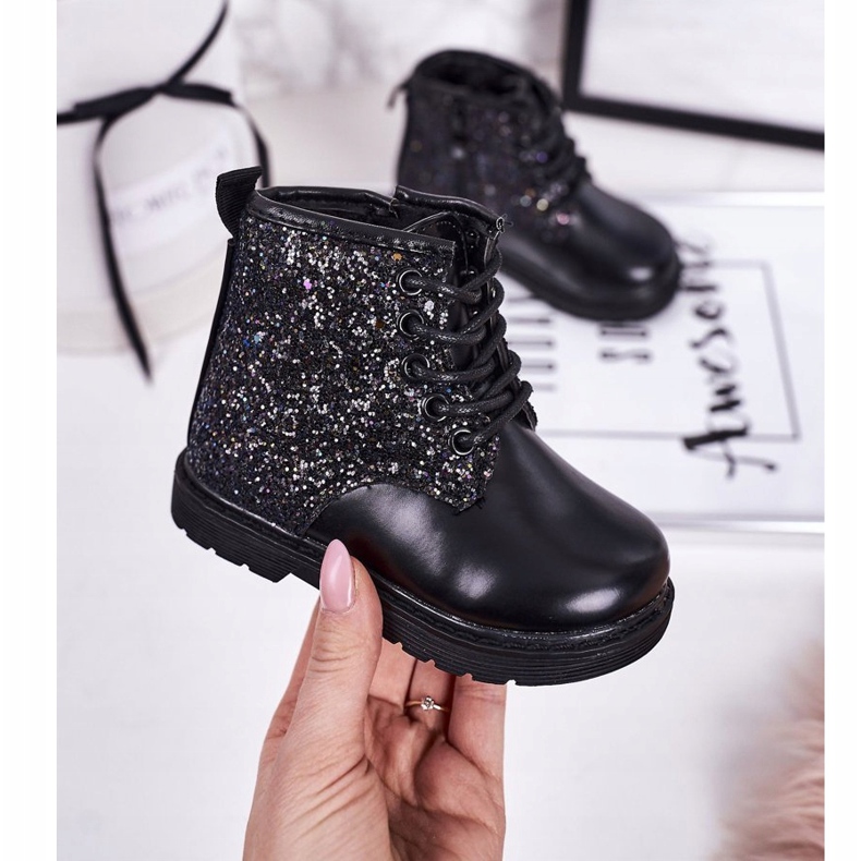 Children's Brocade Warm Boots Trappers Black Ariel 1