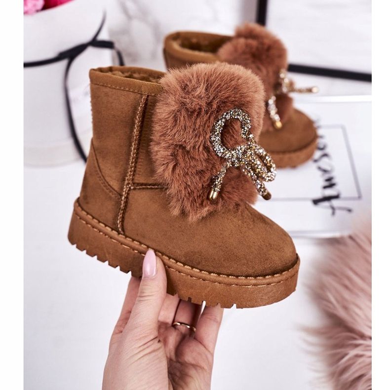 Children's Warm Snow Boots with Fur Suede Caramel Amelia brown 1
