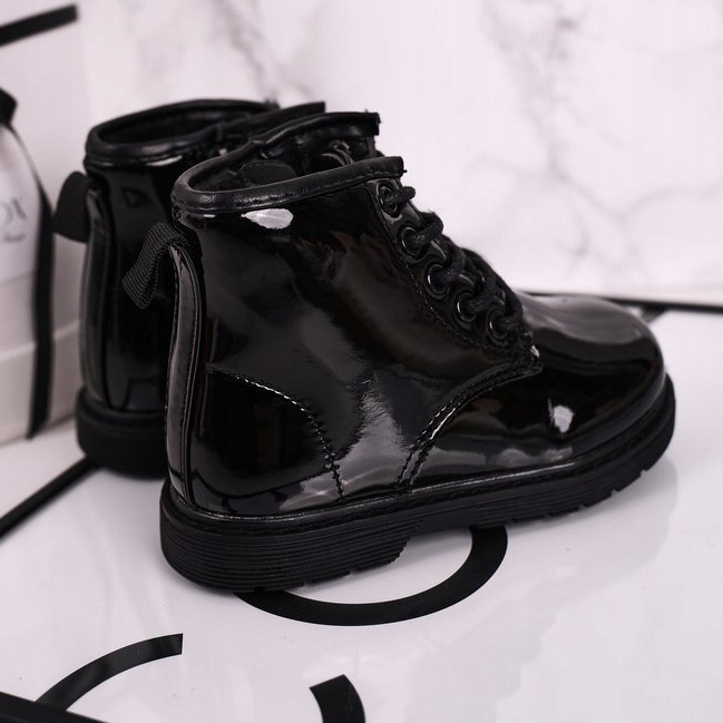 FRROCK Children's Boots Warm Lacquered Boots Black Ammy 1