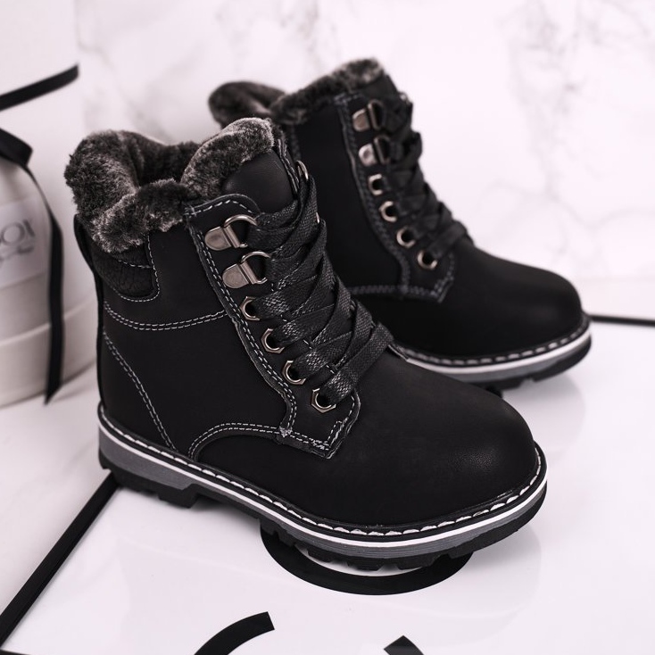 Children's Trappers Insulated with Fur Black Luke 2