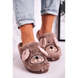 JOMIX Women's Beige Fur Mice Slippers Home Sweet Home brown 1
