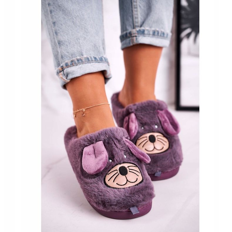 JOMIX Women's Purple Mice Fur Slippers Home Sweet Home 1