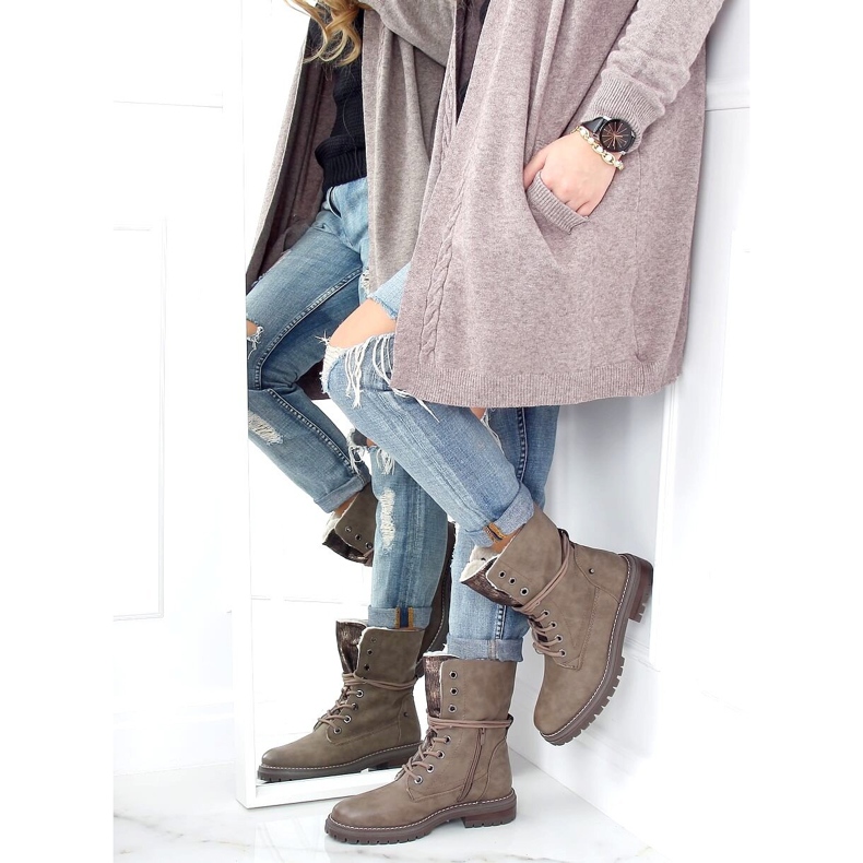 Lace-up workers dark beige 4667 Khaki 1