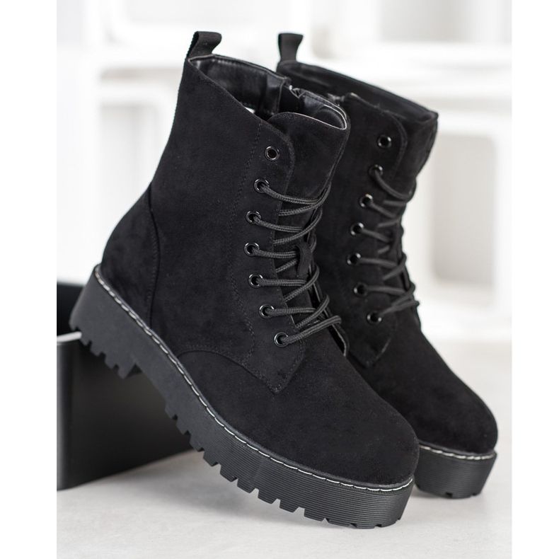 SHELOVET Suede Trappers On The Platform black 2