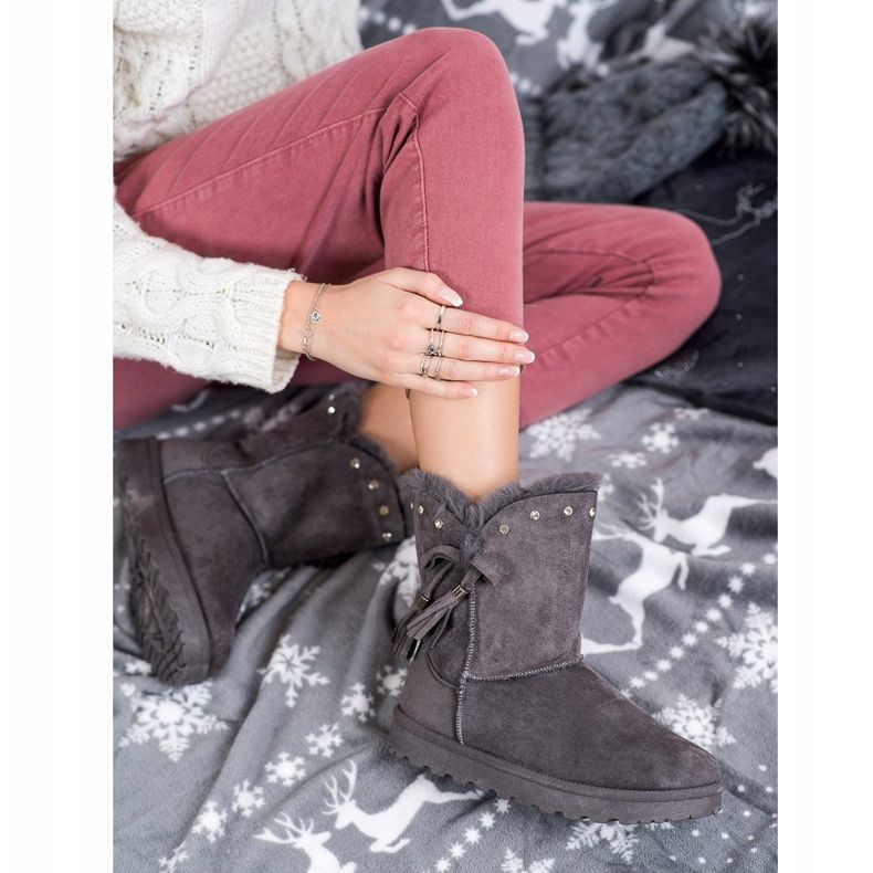 SHELOVET Gray Mukluki With Cubic Zirconia grey 1