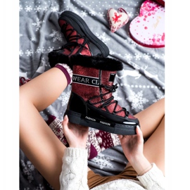 SHELOVET Fashion Shiny Snow Boots black red 1