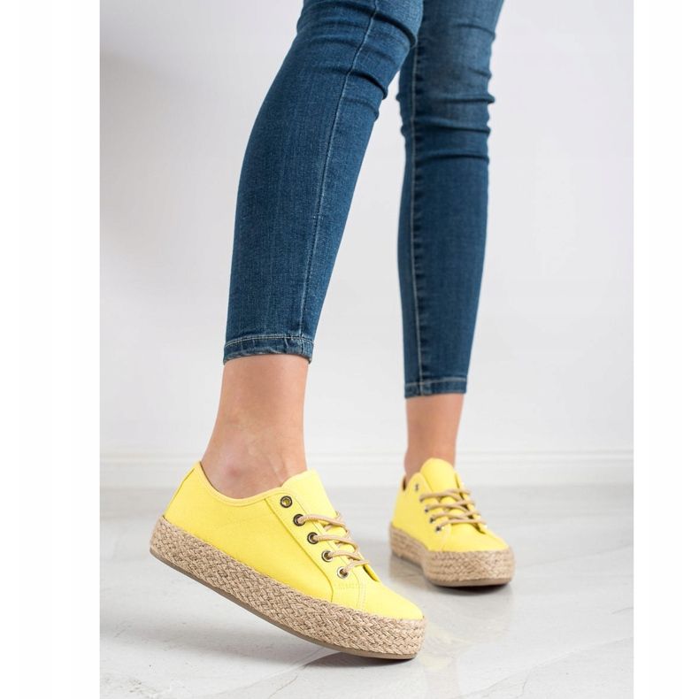 Kylie Sneakers On A Straw Platform yellow 1