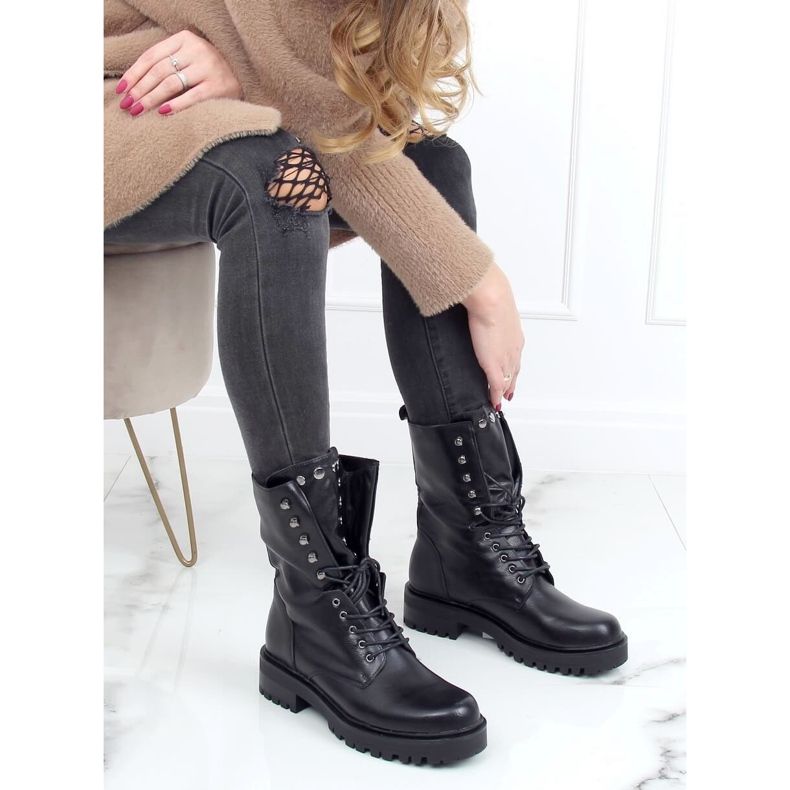 Black military lace-up boots NC1092 Black 1