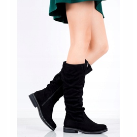 SHELOVET Suede Boots With Cubic Zirconia black 1