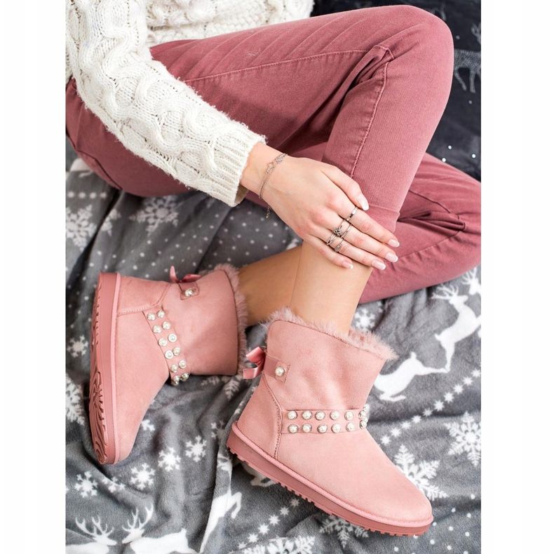 Queentina Pink Mukluki With Pearls 1