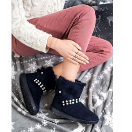 Queentina Navy Blue Mukluki With Pearls 1