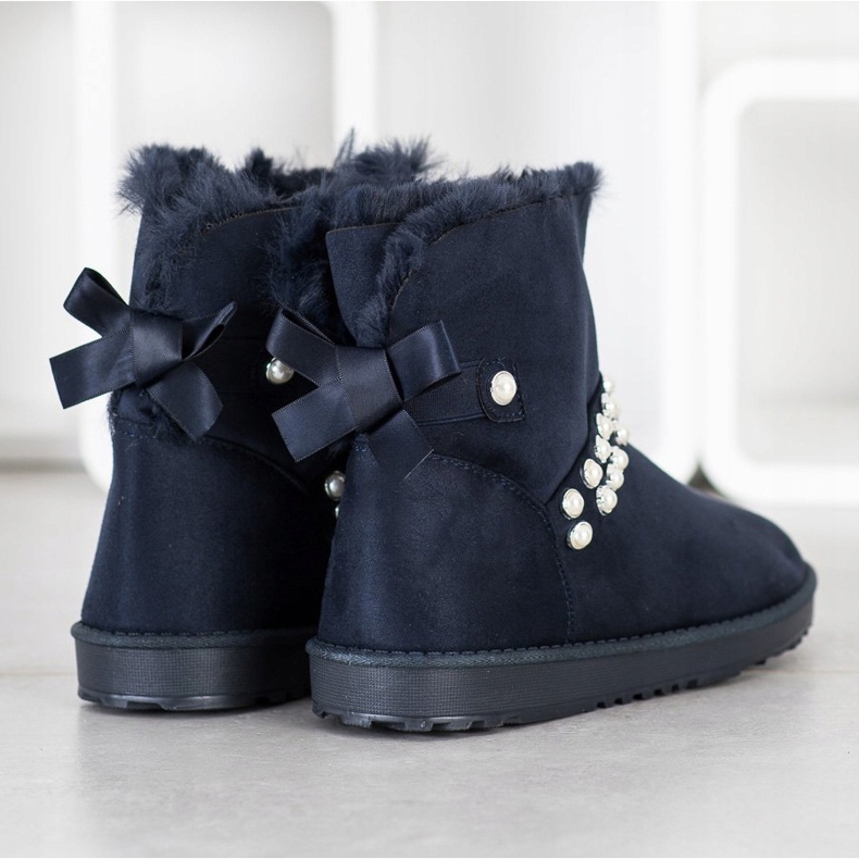 Queentina Navy Blue Mukluki With Pearls 2