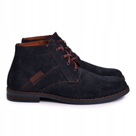Men's leather boots Bednarek Navy blue boots brown 1