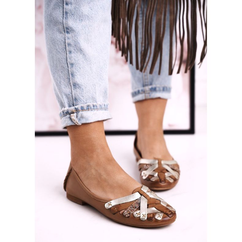 Women's Leather Ballerinas Maciejka Red 01358 brown 2