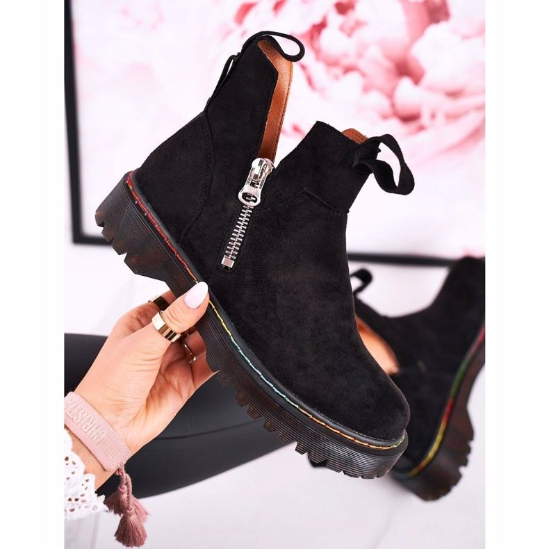 Women's Chelsea Boots With Colorful Stitching Suede Black Addison 1