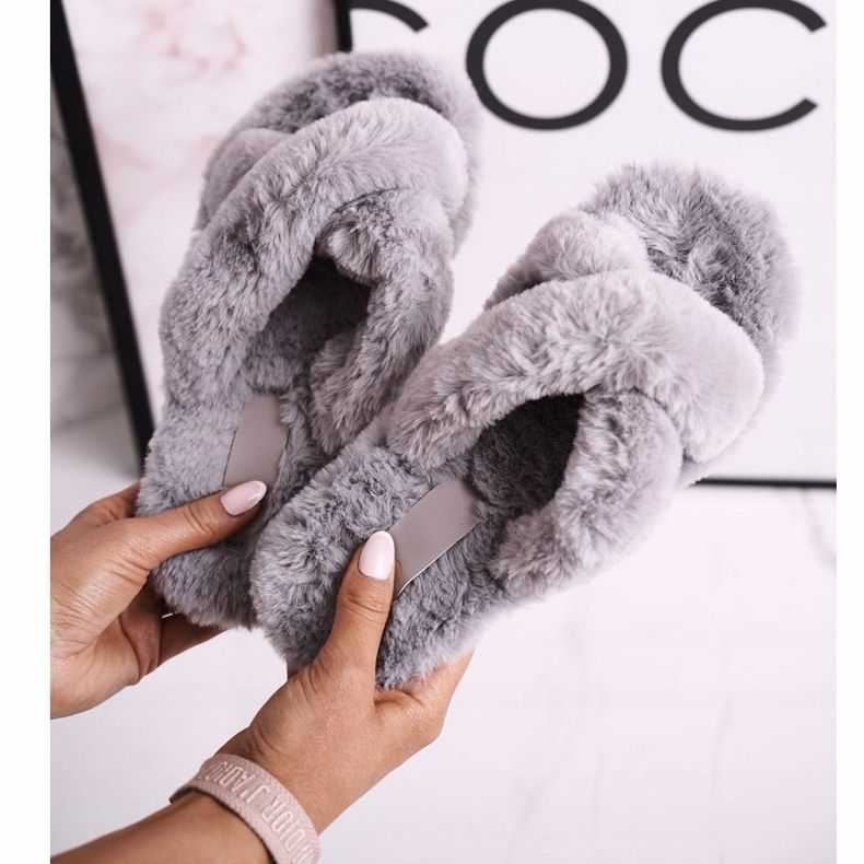 FJ1 Women's Fur Slippers Gray Cozy Time grey 1