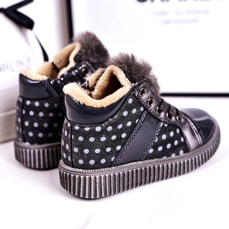 Linshi Children's Warm Boots Sneakers In Polka Dots Gray Anastasia silver grey 3