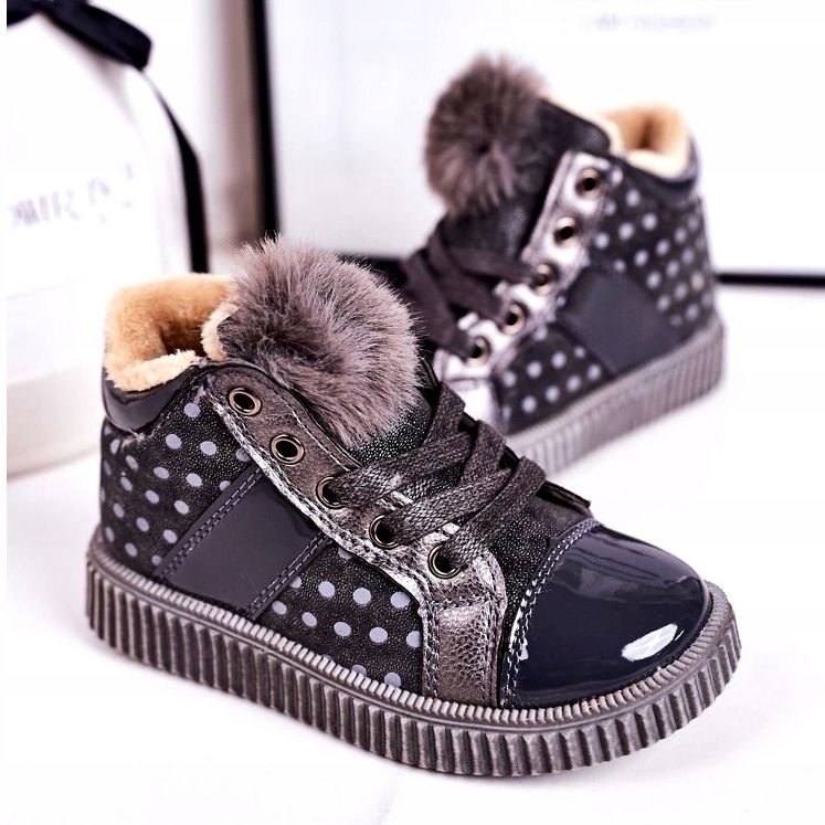 Linshi Children's Warm Boots Sneakers In Polka Dots Gray Anastasia silver grey 2