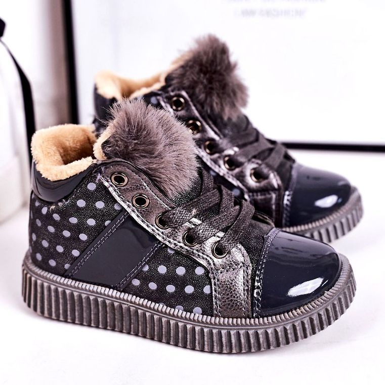 Linshi Children's Warm Boots Sneakers In Polka Dots Gray Anastasia silver grey 1