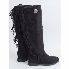 Boots with fringes, hidden wedge black ST-28P Black 1