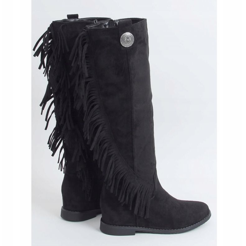 Boots with fringes, hidden wedge black ST-28P Black 1