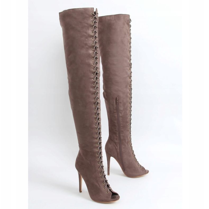 Over-knee boots open toe khaki JM-67 Khaki beige 1