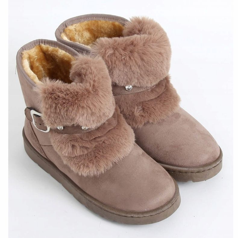 Snow boots with cubic zirconia beige A980 Khaki 1