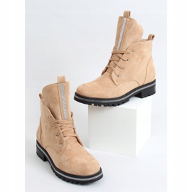Beige lace-up women's boots NC1035 Khaki silver 1