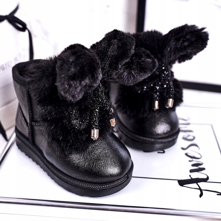 Children's Snow Boots With Fur With Ears Black Bunny 3