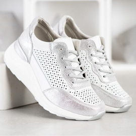 Goodin Stylish Leather Sneakers white silver 2